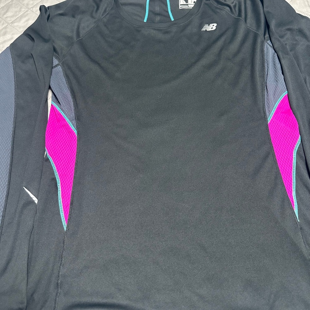 New Balance Black Long Sleeve Athletic Top with Pink and Teal Accents